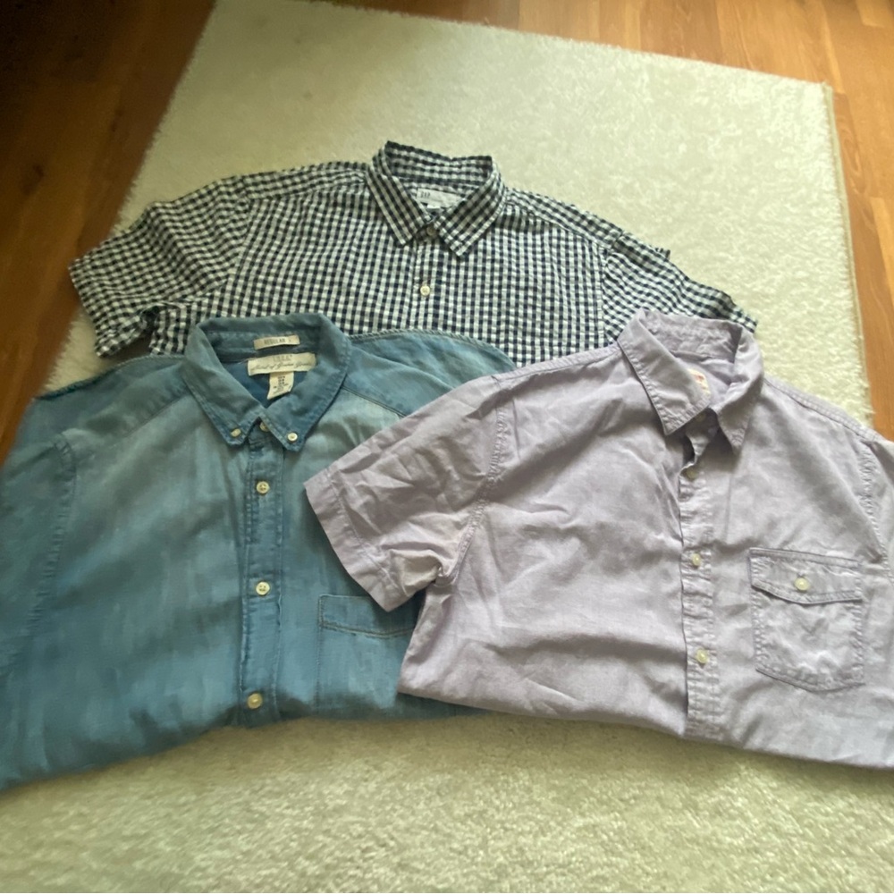 Men's Casual Button-Down Shirt Set - Blue, Black, Lavender